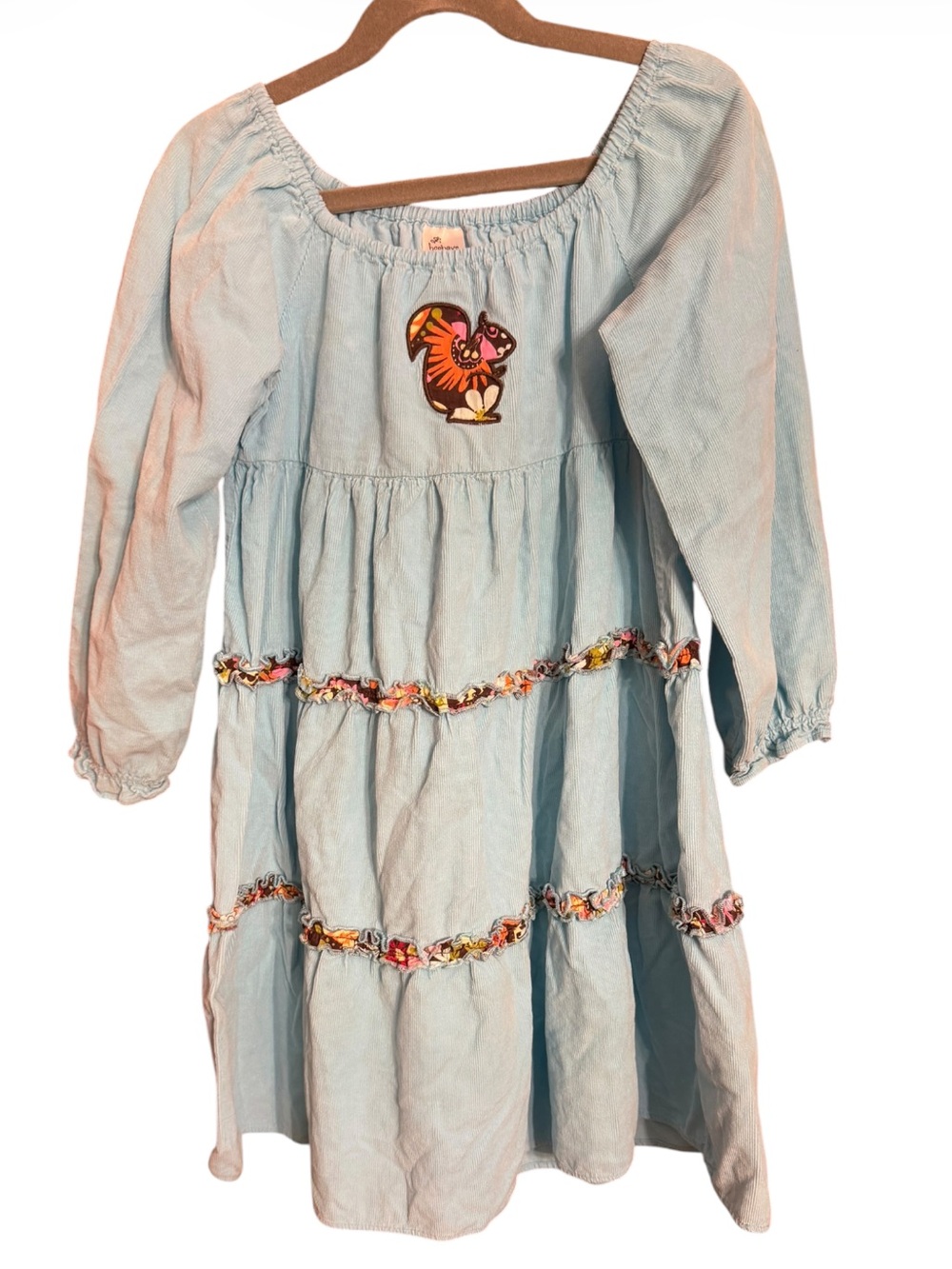 Beehive Light Blue Tiered Peasant Dress with Embroidered Squirrel size 6